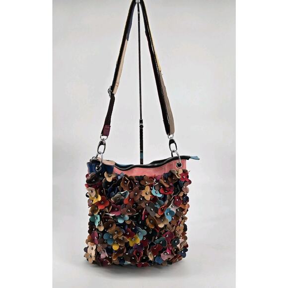 H2Z Boho 3D Flower Hippie Leather MultiColor Studded Crossbody Purse Colorful - Picture 2 of 15